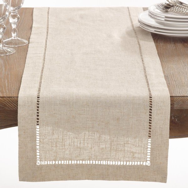 Saro Lifestyle SARO  16 x 120 in. Rectangle Natural Hemstitched Linen Blend Table Runner - Natural 731.N16120B